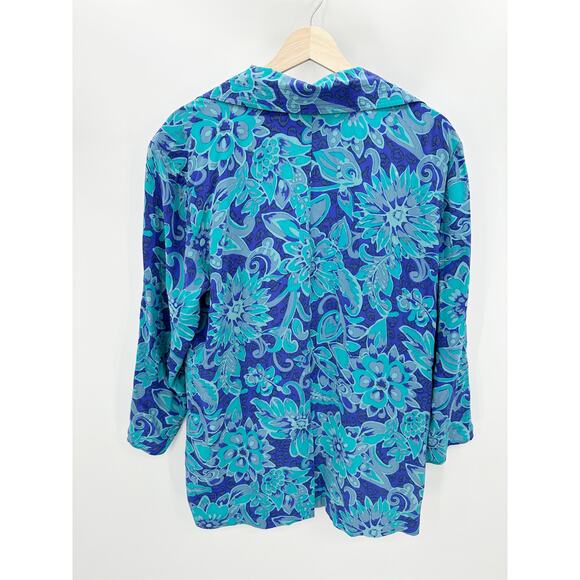 Liz Claiborne Dresses Sweater Women 14 Blue Floral Print Long Sleeve 100% Silk - Picture 2 of 7